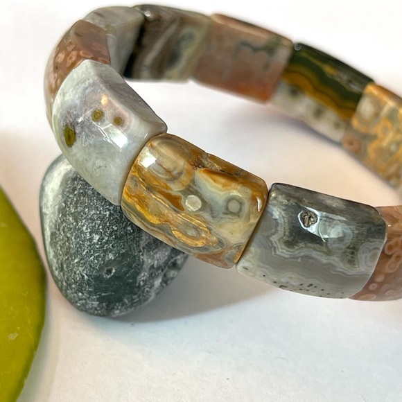 Natural Ocean Jasper Bracelet 8th Vein Ocean Jasper Stretchy Bracelet Gemstone - Picture 2 of 8